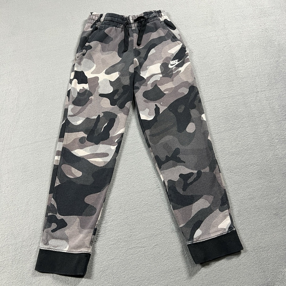 Nike Sweatpants Boys L Black Camo Joggers Sportswear Tapered Drawstring Pockets